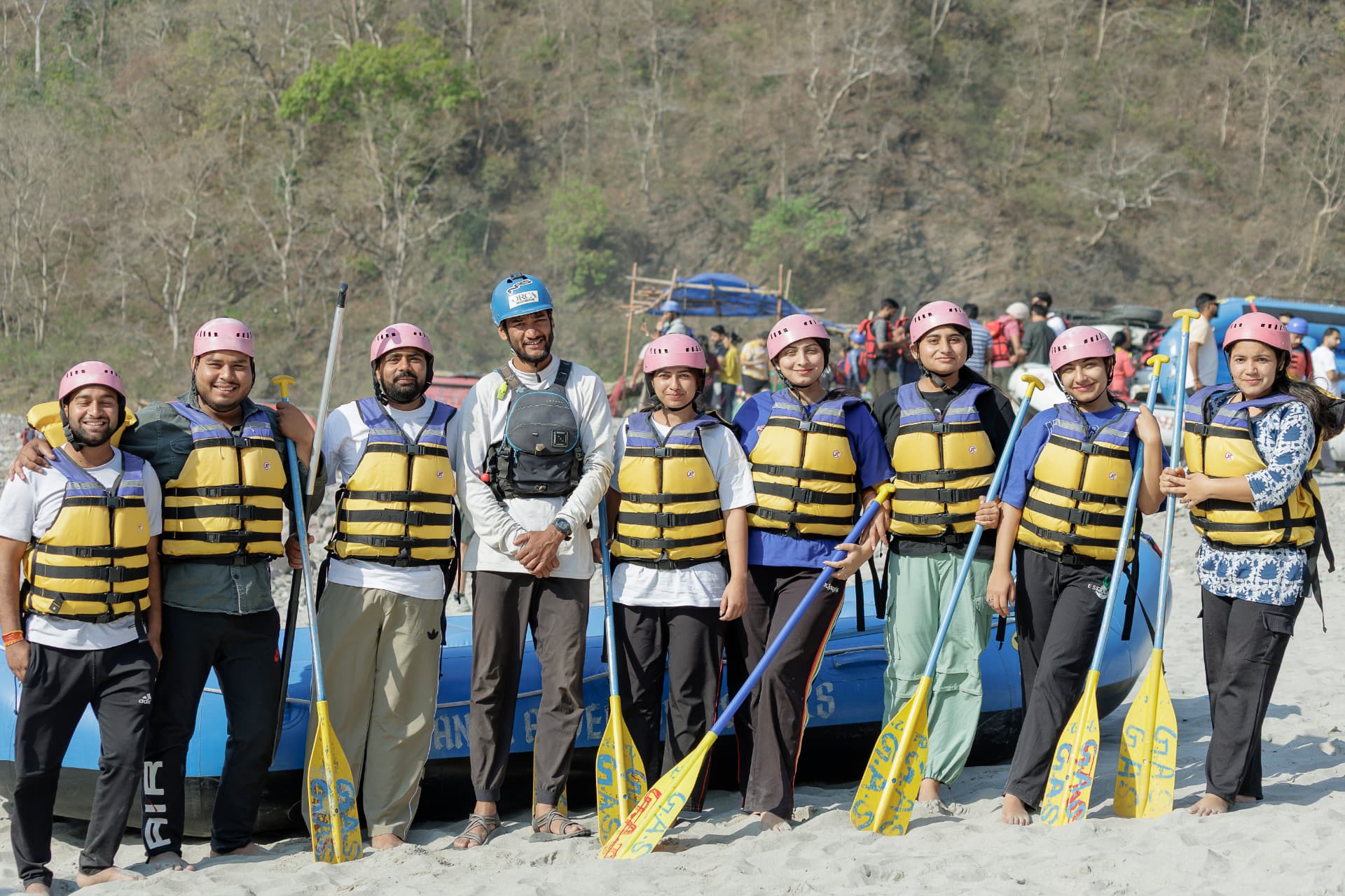 Rafting group on the Ganga in Rishikesh