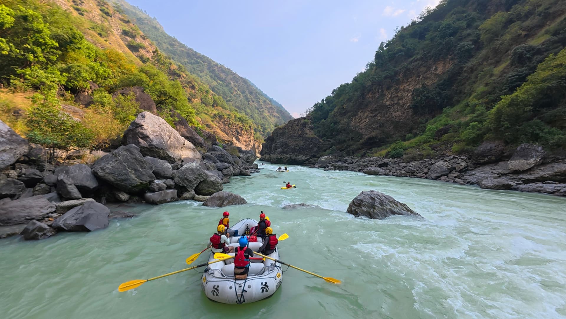 Rafting group on the Ganga in Rishikesh