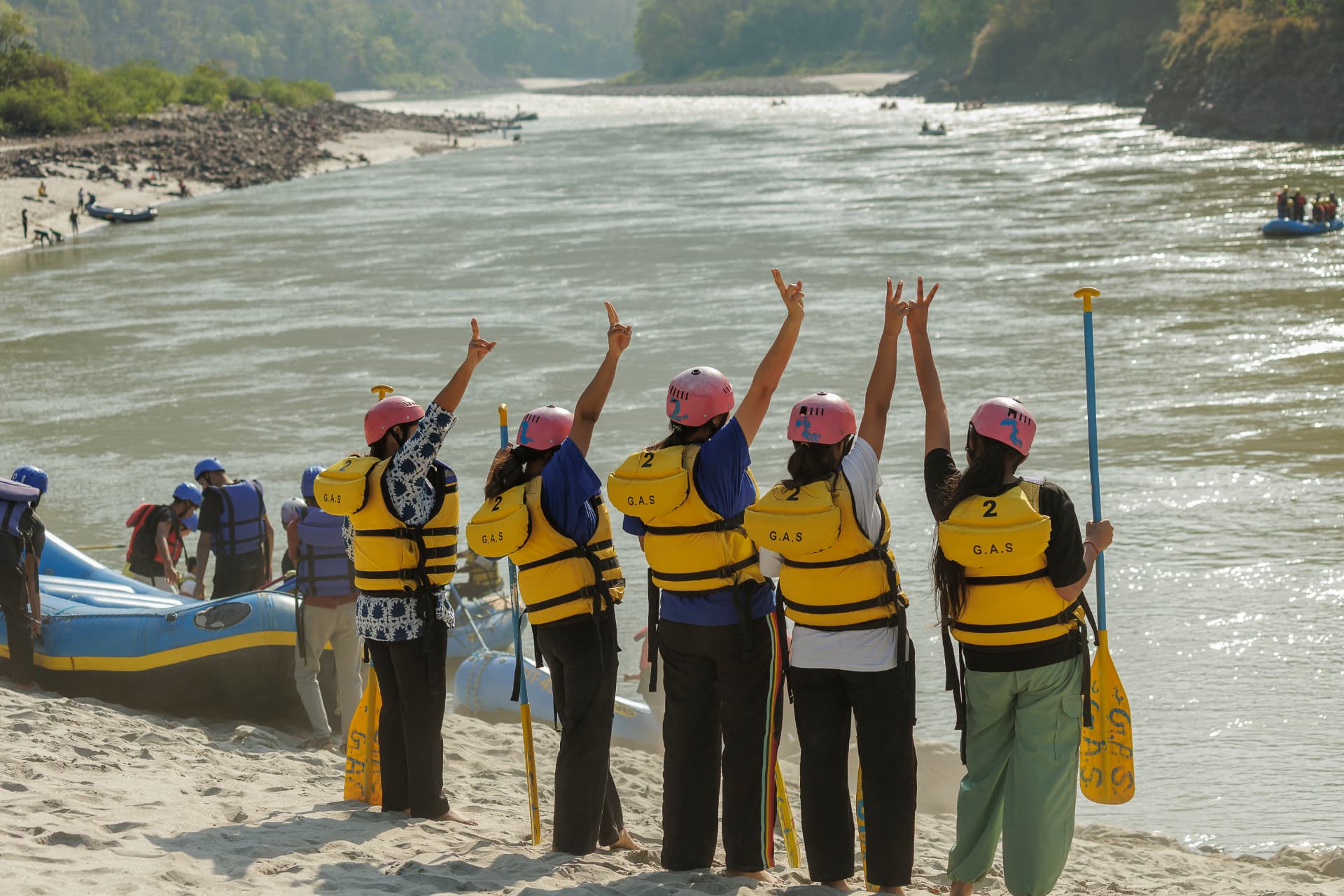 Rafting group on the Ganga in Rishikesh