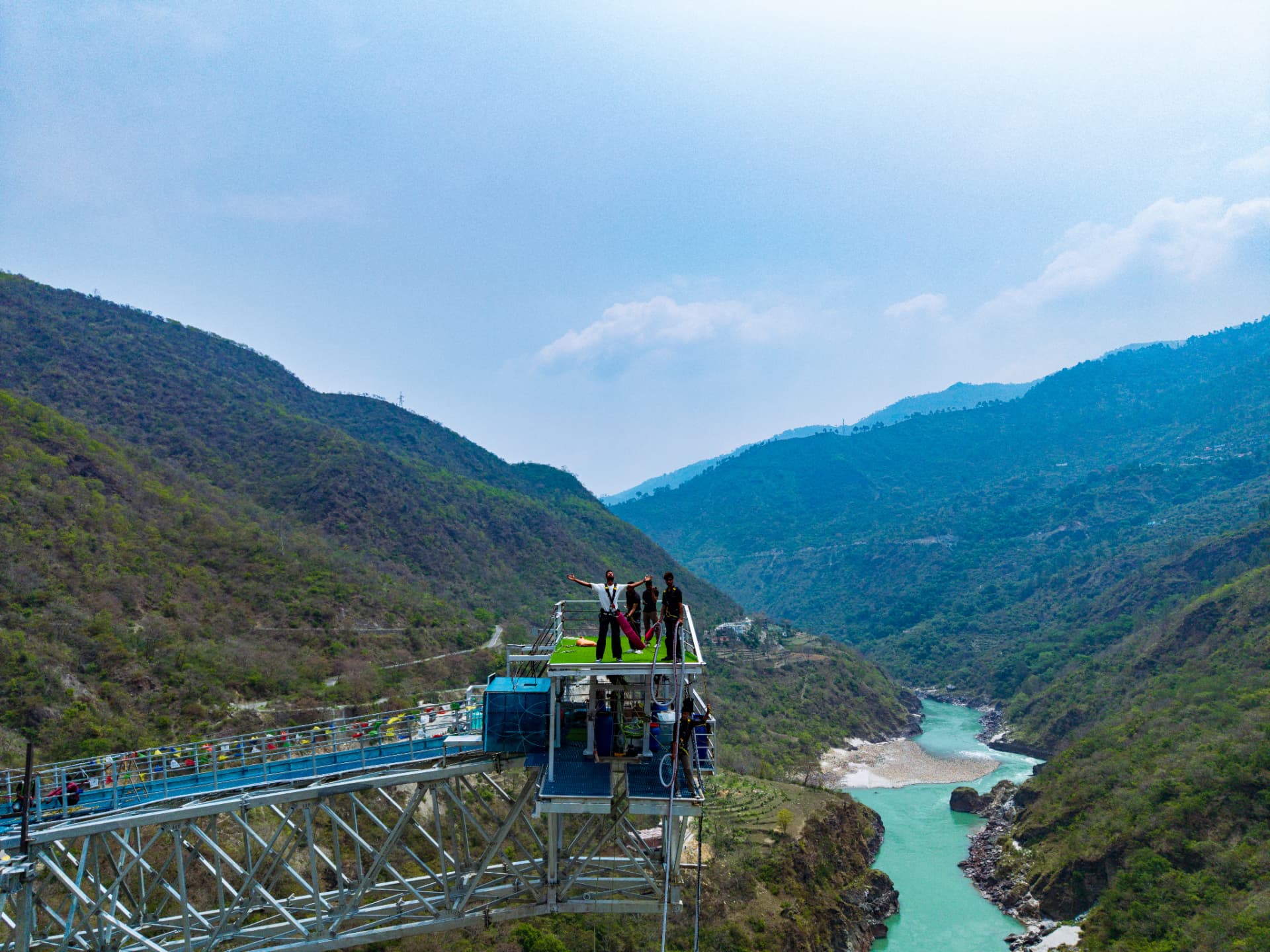 View across the Ganga gorge near Shivpuri with the adventure platform above the river